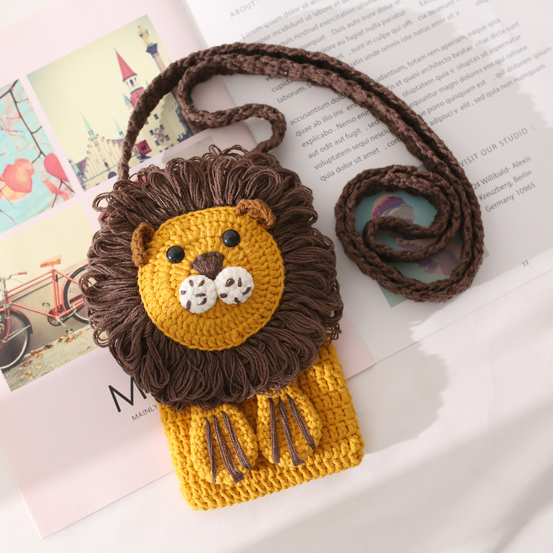 创意手工编织斜挎包 毛线钩织手机包可爱女生小包包 动物图案女包
