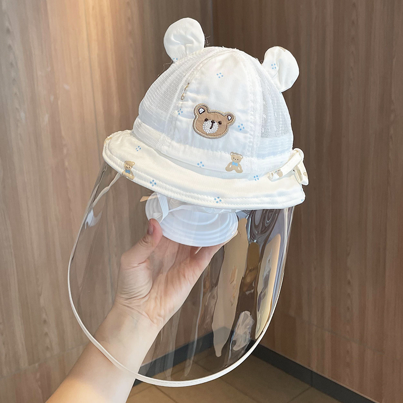 宝宝防疫帽夏季透气网眼防唾沫面罩婴幼儿防护帽子隔离帽婴儿盆帽