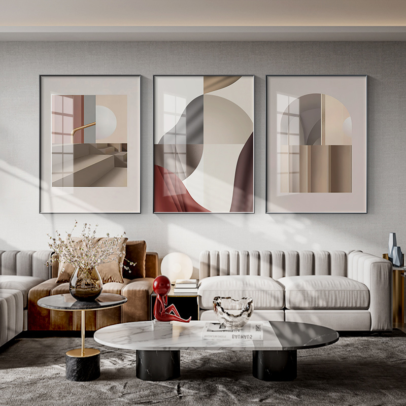 现代简约客厅沙发背景墙组合装饰画抽象几何喷绘挂画莫兰迪风餐厅