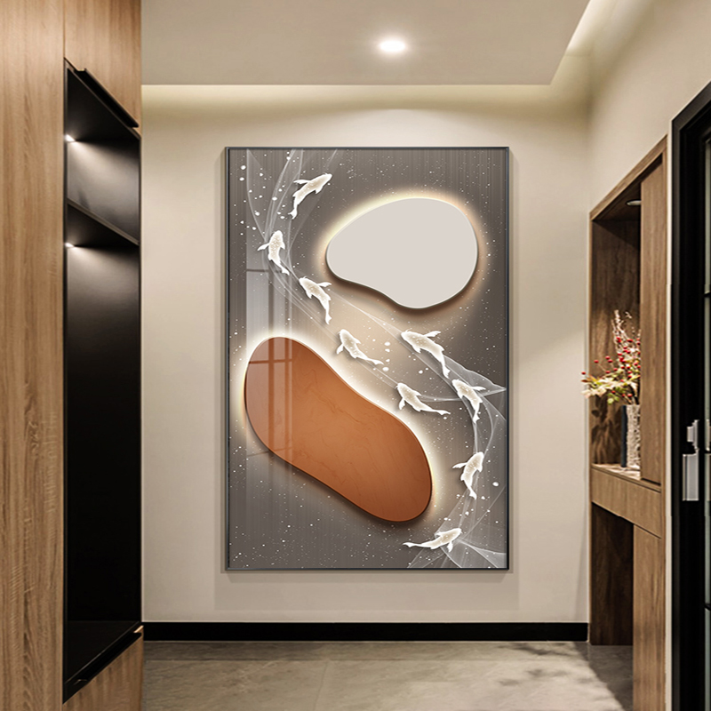 玄关装饰画现代简约走廊挂画抽象过道壁画高级感九鱼图客厅入户门