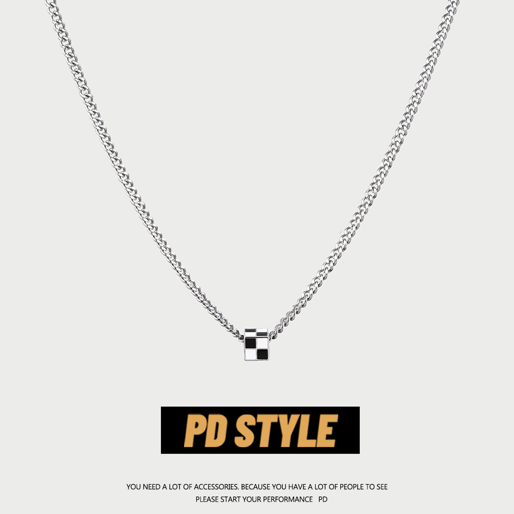 PDSTYLE王一博同款黑白方块项链男潮小众设计ins嘻哈情侣锁骨链女