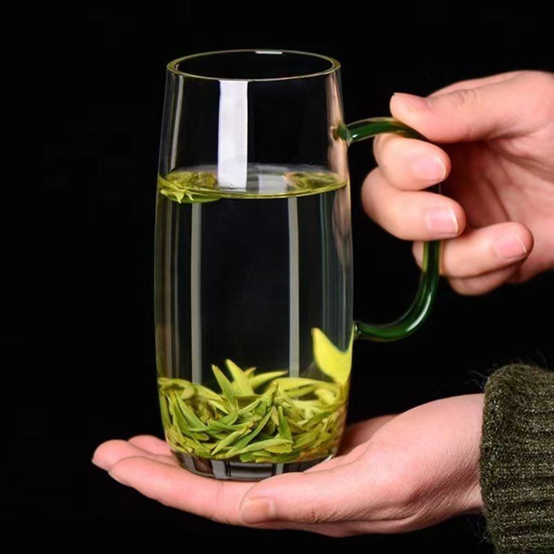 玻璃杯加厚耐热绿茶杯男士喝茶专用泡茶杯带把手办公室喝水杯子