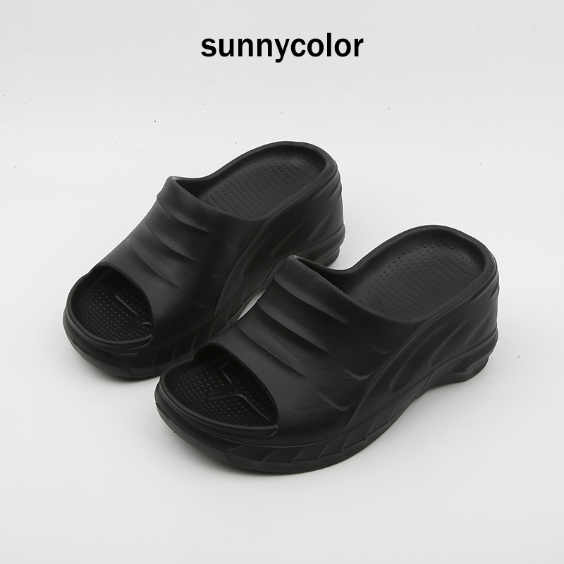 SUNNY COLOR增高跟拖鞋女夏季外穿一字拖松糕厚底凉拖坡跟沙滩鞋