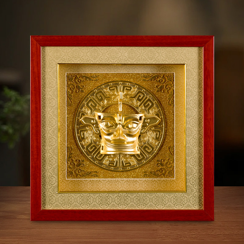 三星堆文创纪念品博物馆创意摆件面具黄金金箔工艺品四川特色礼品