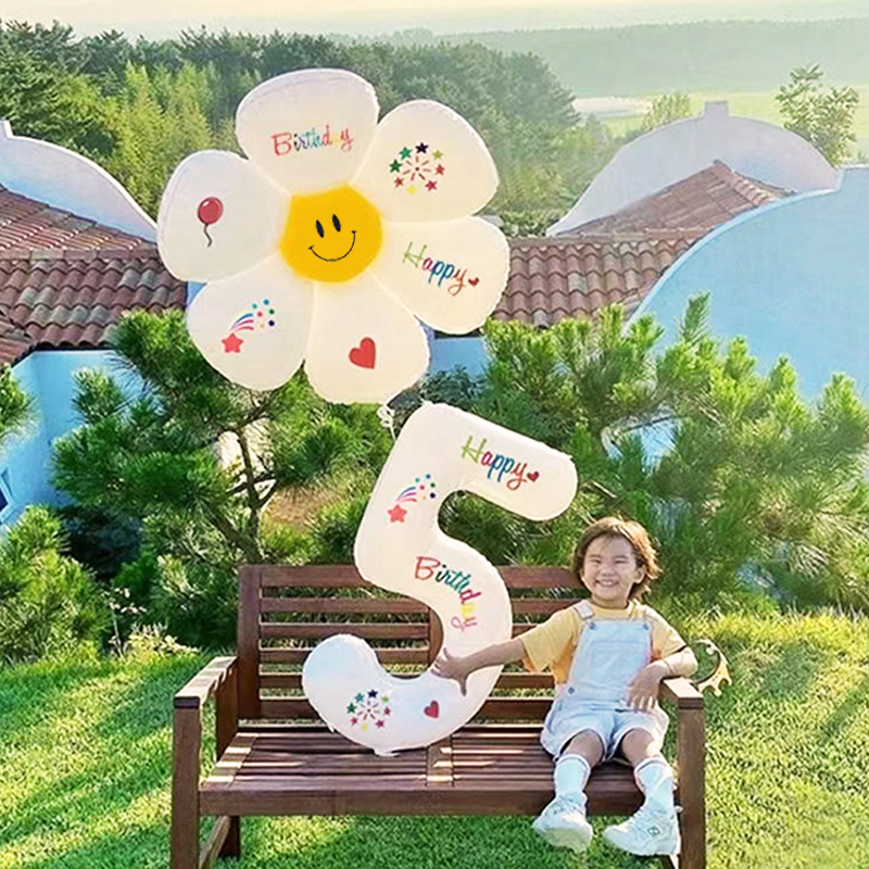 女孩生日场景布置装饰儿童户外5岁男孩飘空两三数字气球拍照道具2
