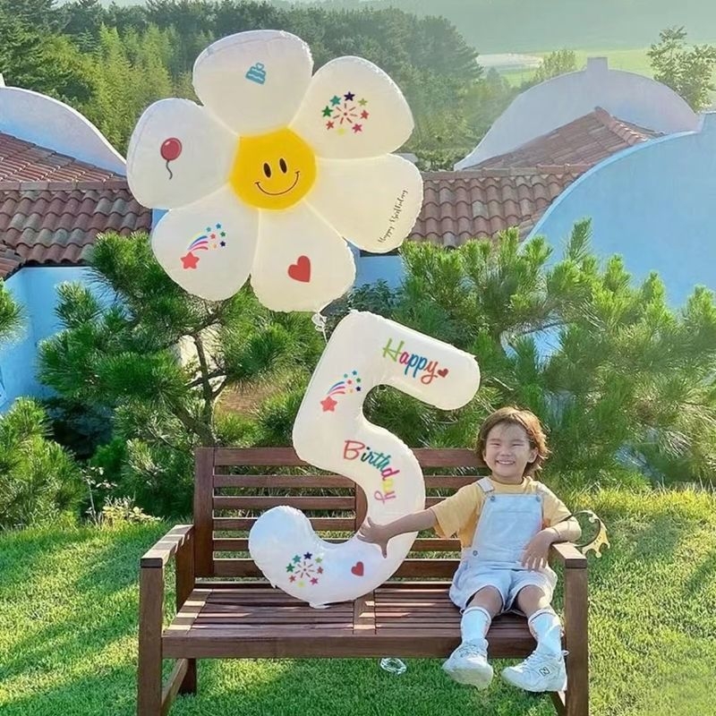 儿童派对场景布置装饰数字生日蛋糕气球户外拍照道具宝宝周岁笑脸