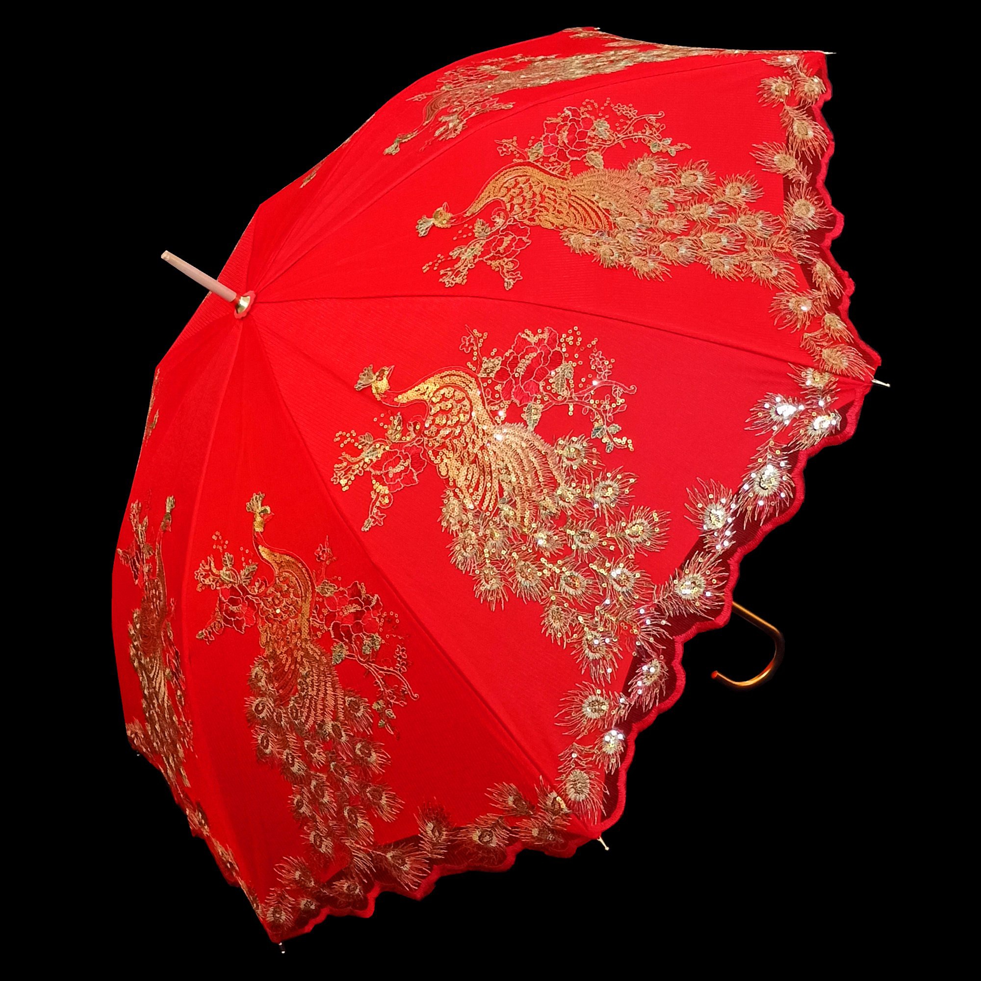 红伞结婚新款刺绣新娘伞婚礼婚庆双层中式大S红晴雨两用长柄伞