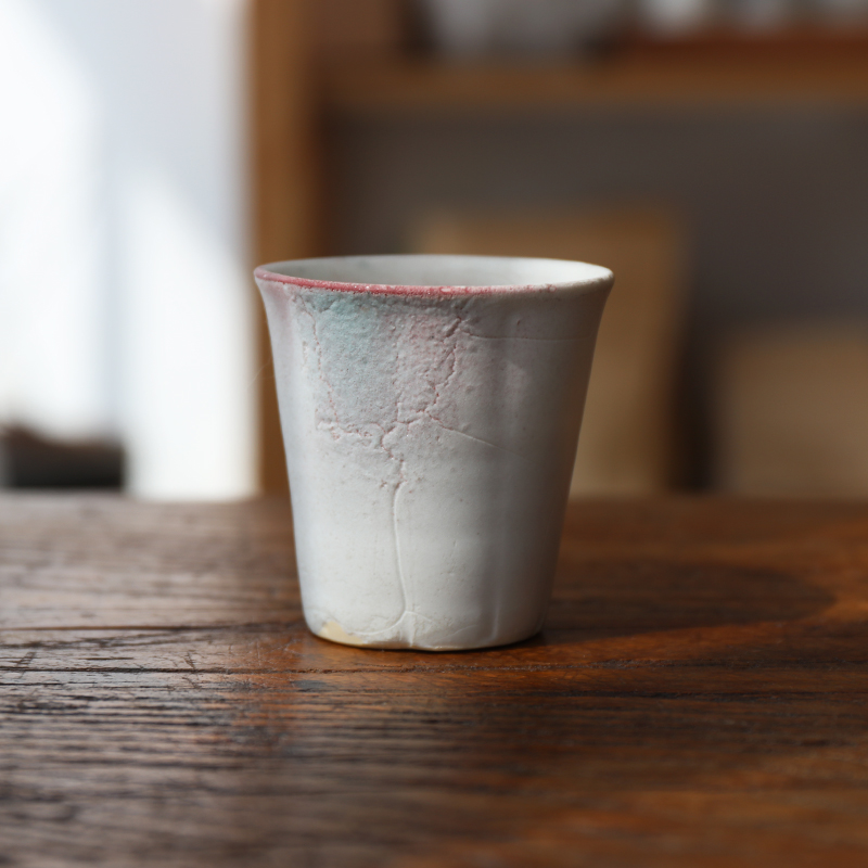 日本陶艺家作品 白陶粉彩单杯 日式陶瓷茶水杯品茗杯茶席主人杯子