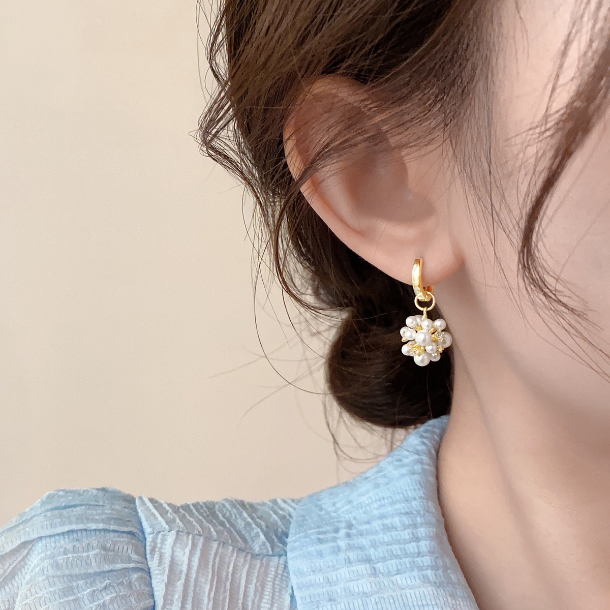 韩国金色珍珠耳环女纯银小众设计高级精致耳饰2024年新款爆款耳坠