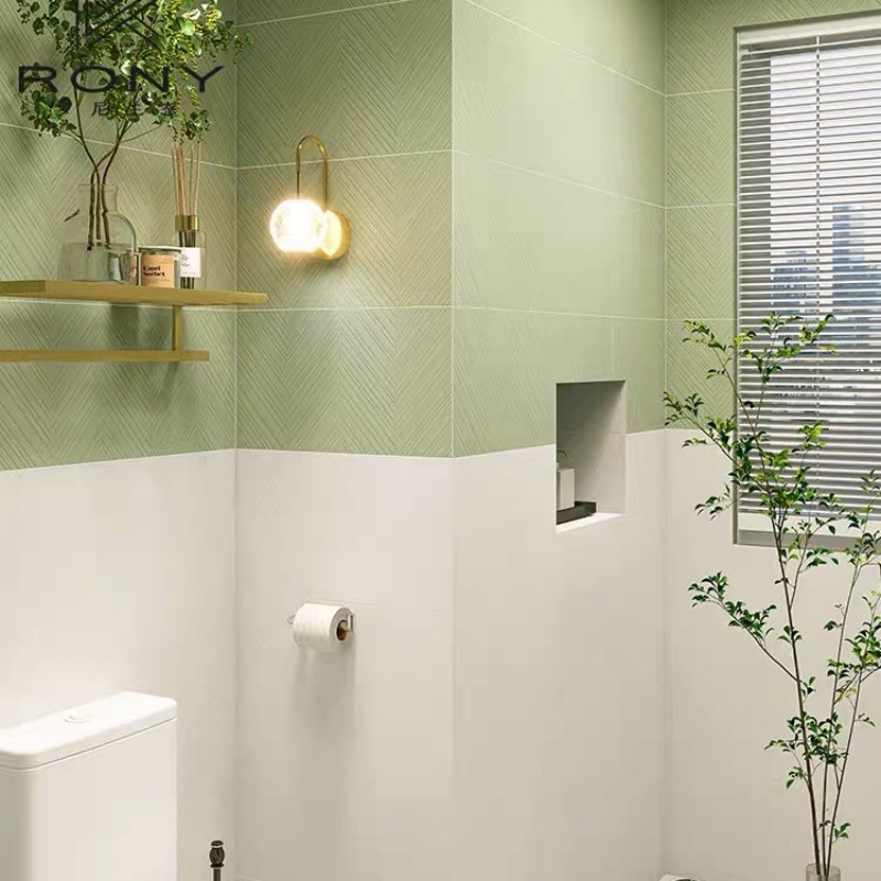 牛油果绿卫生间瓷砖 法式清新花砖浴室蜂窝鱼骨奶白色墙砖300x600