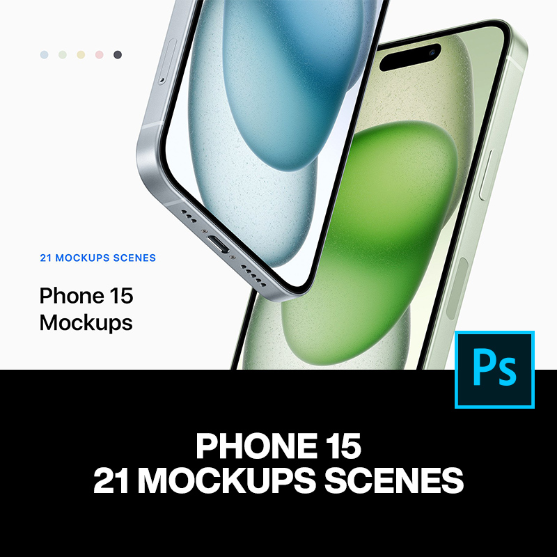 21款iPhone 15手机广告App界面设计作品贴图ps样机素材展示效果图