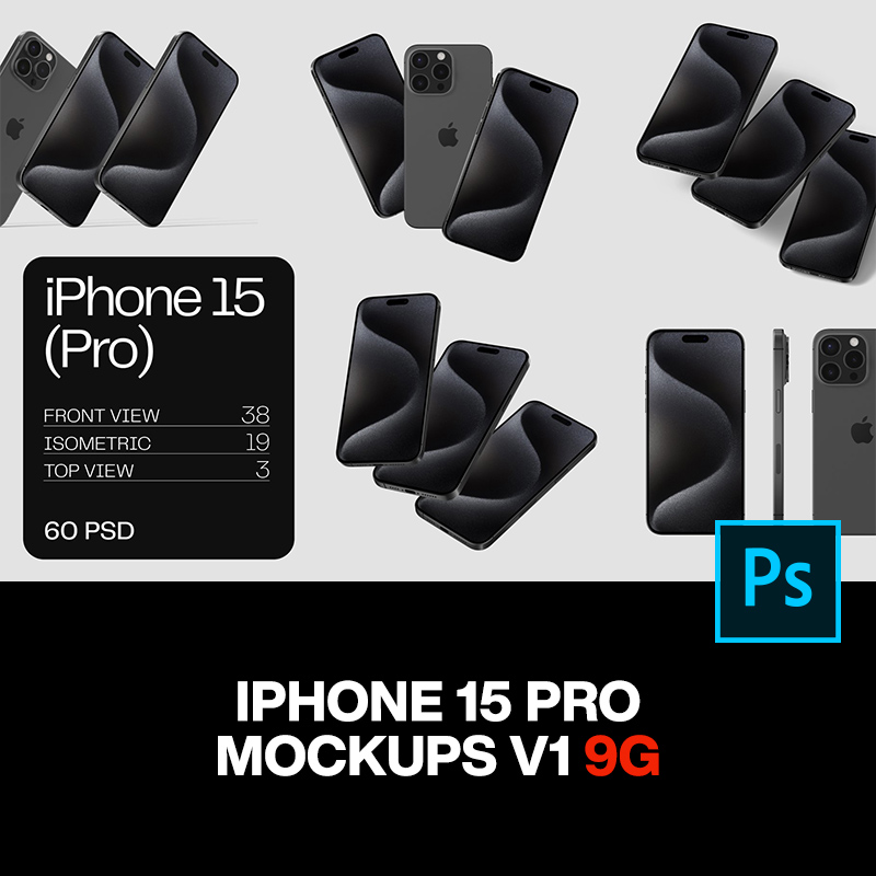60款iPhone 15手机广告UI界面设计作品贴图ps样机素材展示效果图