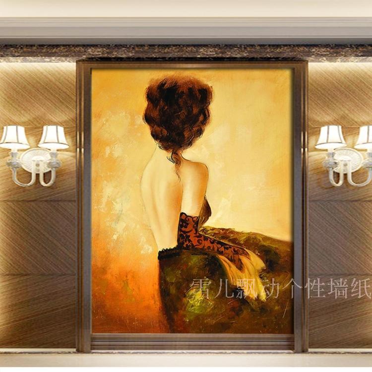 人物抽象油画背影壁画玄关走道餐厅背景墙布墙壁纸无纺布无缝壁布