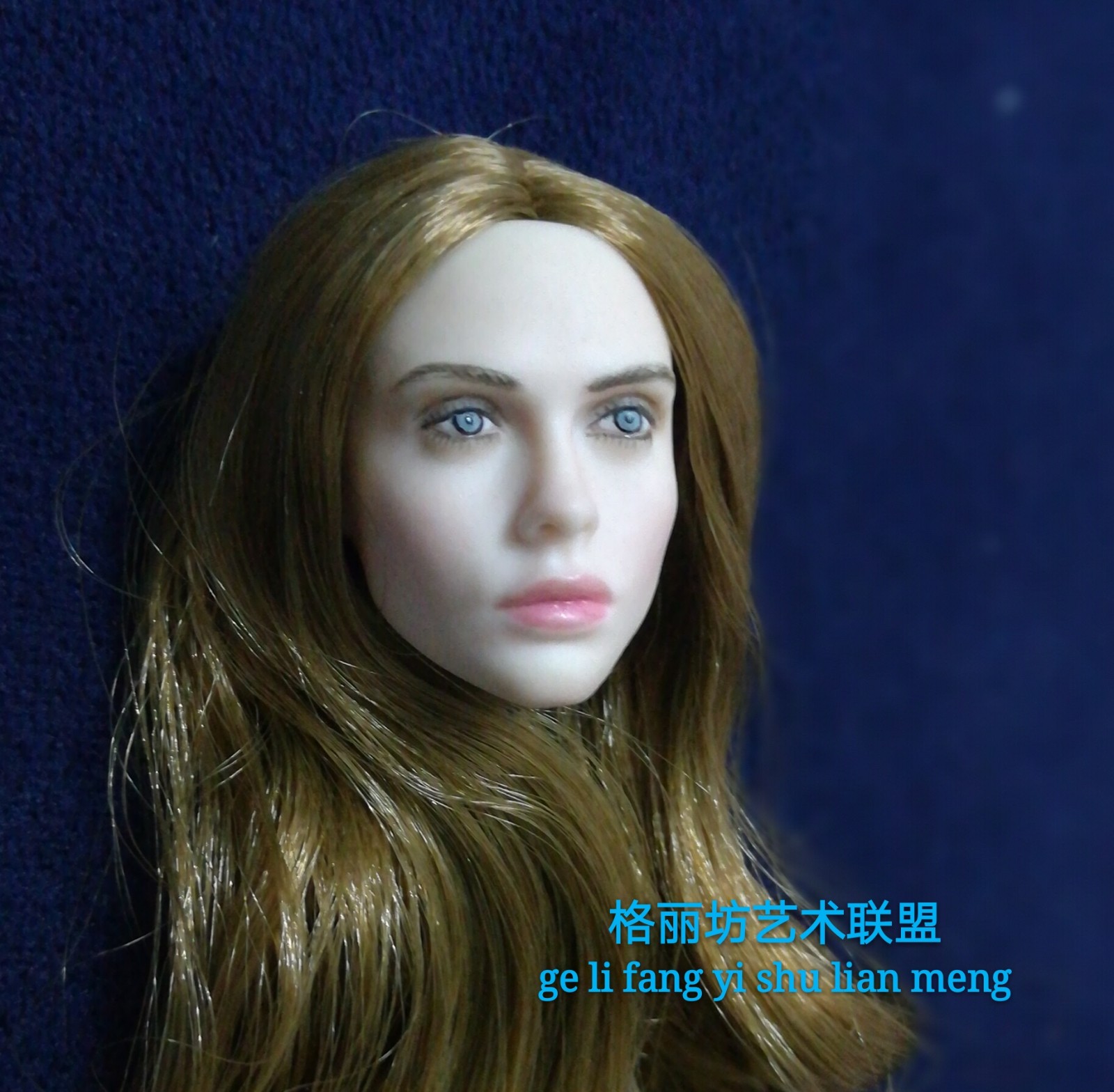 1/6兵人薇拉头雕欧美美女蓝眼睛咖啡色发型，白肤色植发美女头雕
