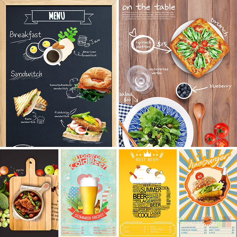 餐饮美食西餐厅啤酒咖啡甜品汉堡宣传菜单海报PSD设计元素材51608