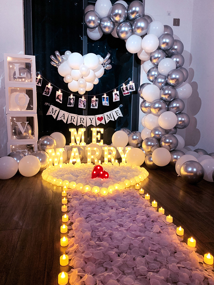 求婚室内布置简约大方气球套餐家里告白酒店房间现场浪漫表白场景