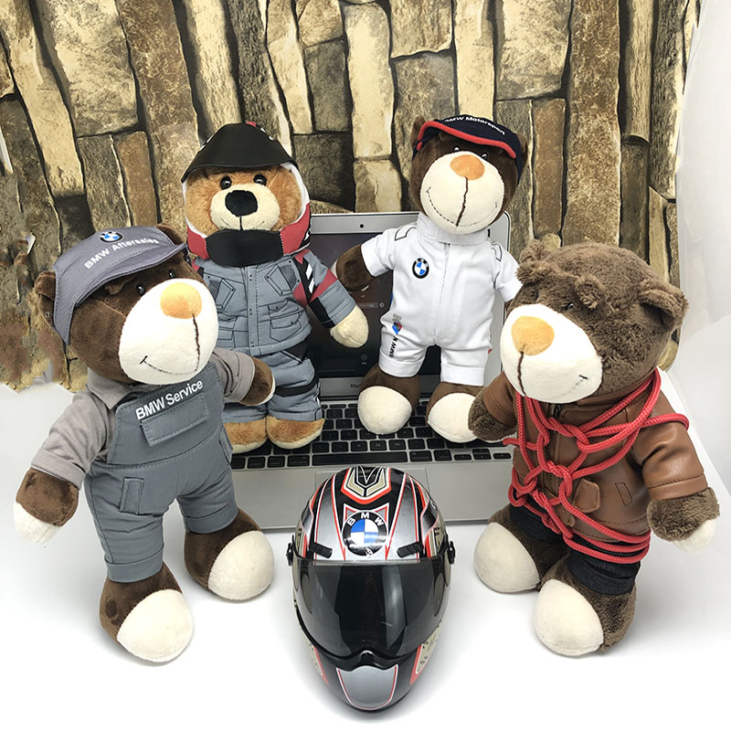 适用宝马摩托车拉力小熊电动车毛绒玩具公仔棕熊玩偶泰迪熊流氓熊
