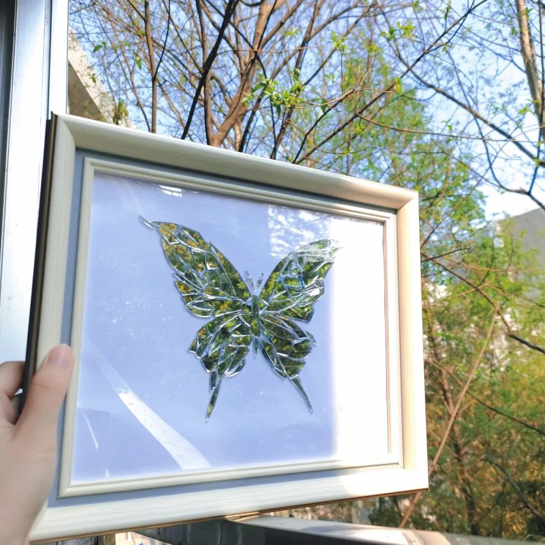 碎镜子蝴蝶diy相框手工材料包破碎的镜片玻璃蝴蝶画摆件自己动手