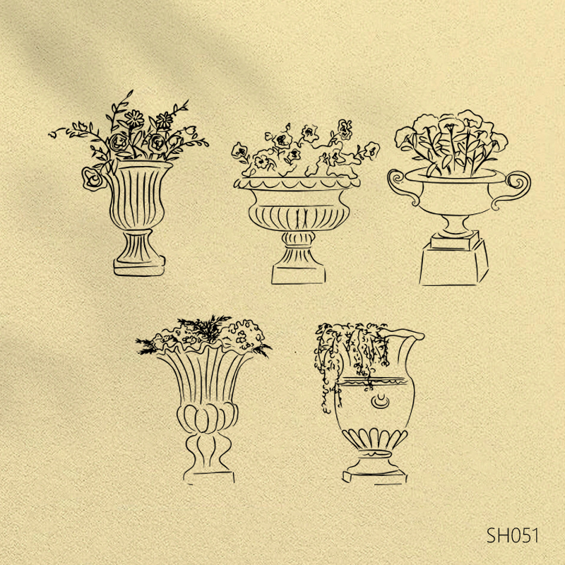 手绘花朵花瓶图标轮廓植物剪贴画用于婚礼邀请函海报素材图设计请
