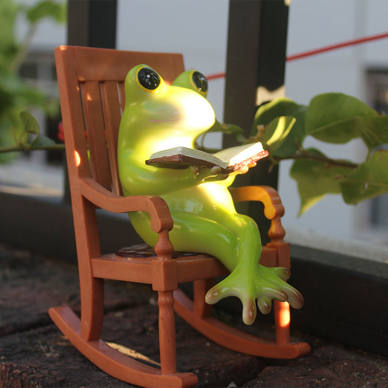 创意卡通小青蛙摇椅摆件庭院阳台造景办公桌面树脂朋友生日礼物