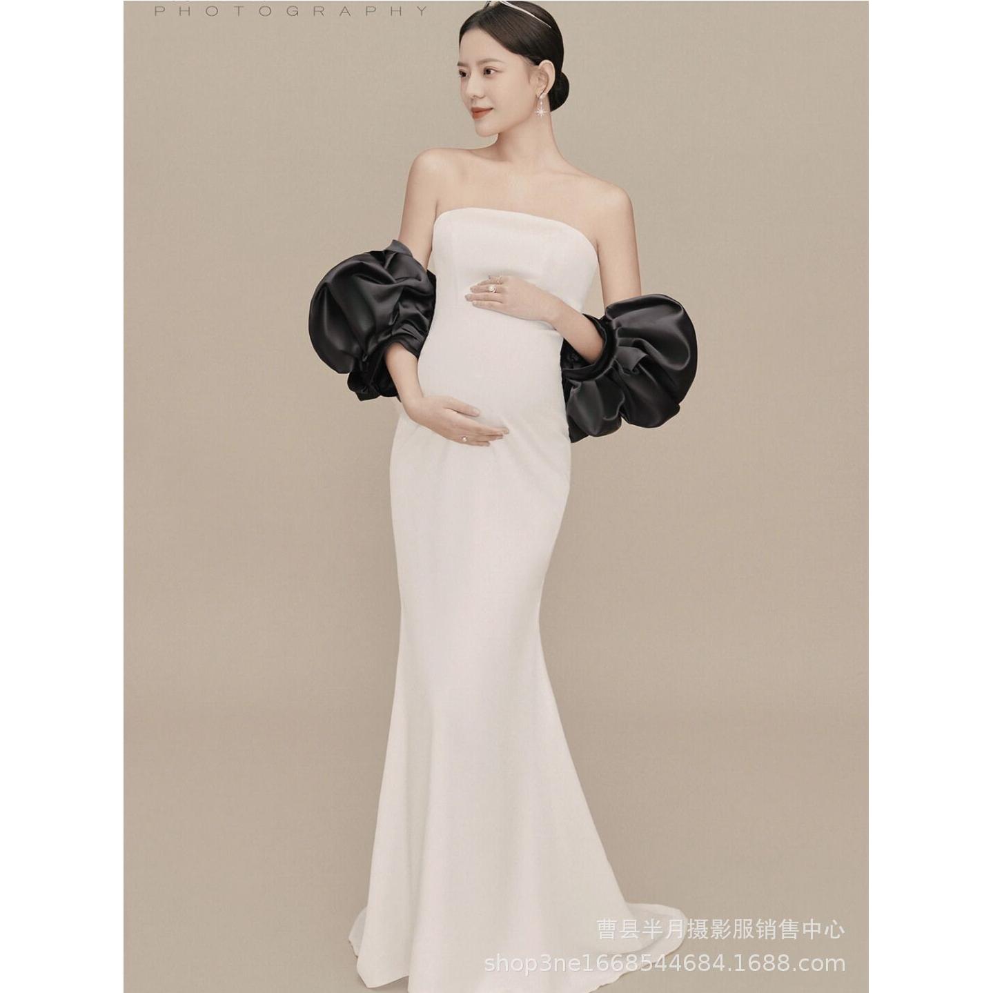 新款孕妇拍照服装唯美白色礼服影楼摄影妈咪艺术照写真连衣裙韩式