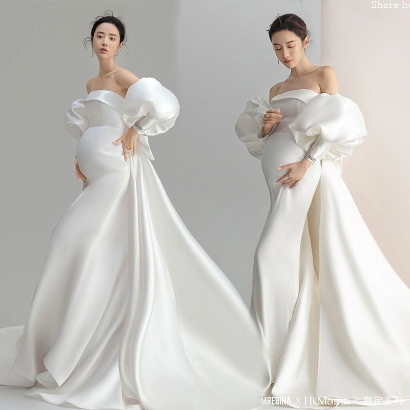 韩版新款孕妇拍照服装高端简约孕妇礼服白色唯美拍照摄影写真服饰