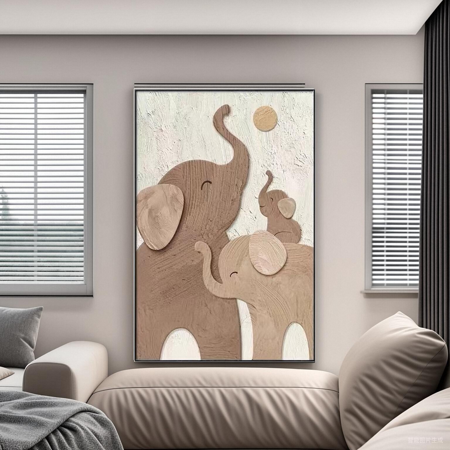 法国玄关壁画轻奢客厅大象装饰画玄幻肌理沙发背景墙挂画入室墙画