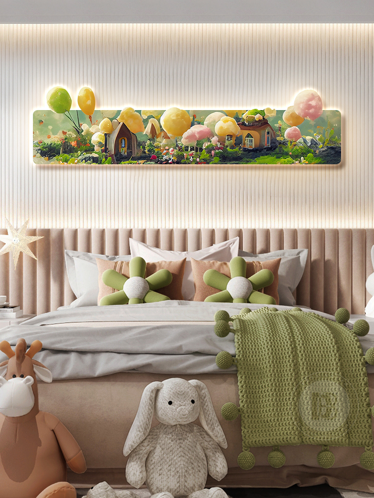 创意卡通儿童房间装饰画移动城堡氛围灯画温馨卧室床头墙挂画壁画