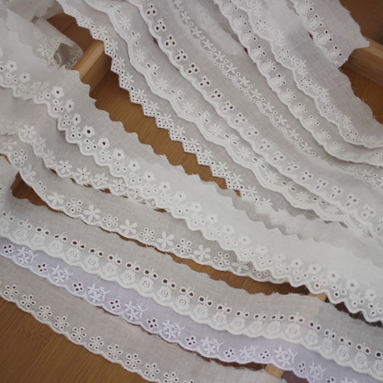 精美窄边小花朵白色漂白单边纯棉布刺绣蕾丝花边服装拼接装饰材料