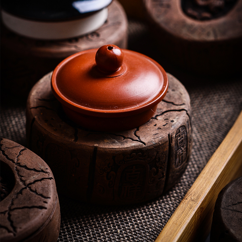 老物件石鼓盖置民国解放茶垫可养陶瓷壶盖托茶宠雕刻麻鼓茶席雅玩