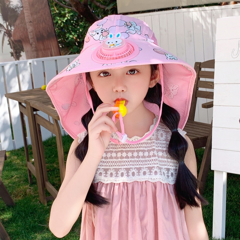 儿童防晒帽夏季带风扇的帽子男童大檐防紫外线户外披肩女童太阳帽