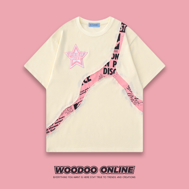 时空裂缝 WOODOO 设计师品牌 美式创意拼接个性裂痕 男女短袖T恤