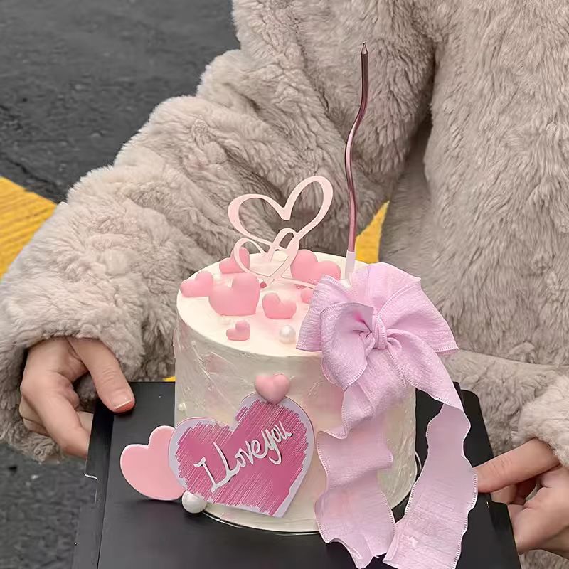 网红520情人节唯美蛋糕装饰爱心亚克力情侣告白心形卡片装扮摆件