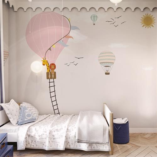 北欧女孩房间墙纸儿童房壁纸男孩卧室卡通墙布热气球定制壁画无缝