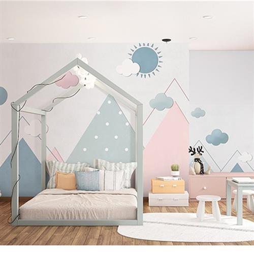 卡通热气球几何白云壁纸男孩女孩儿童房卧室墙布全屋定制环保壁画