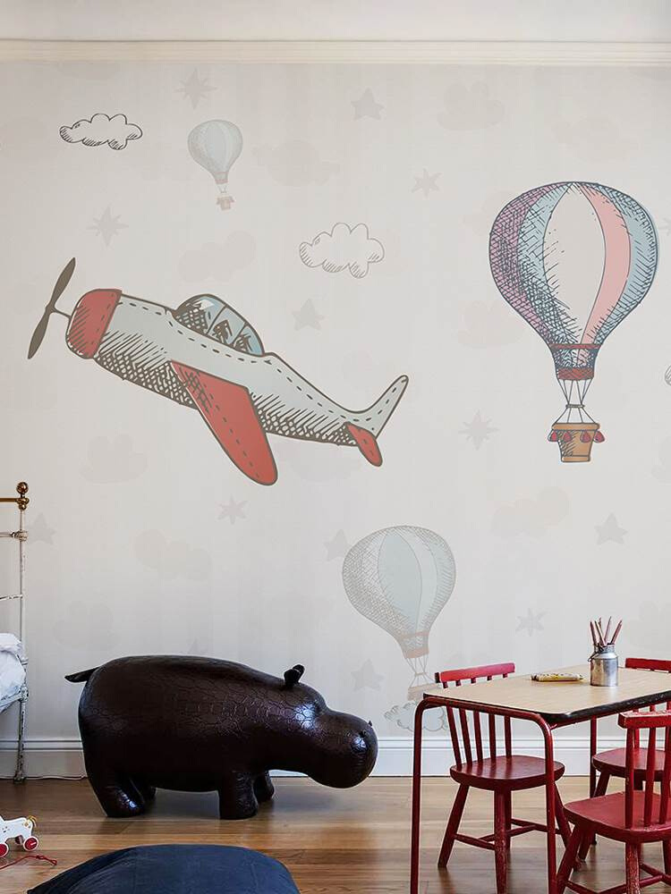 定制定制北欧风格热气球儿童房男孩女孩家用壁纸墙布定制无缝卧室