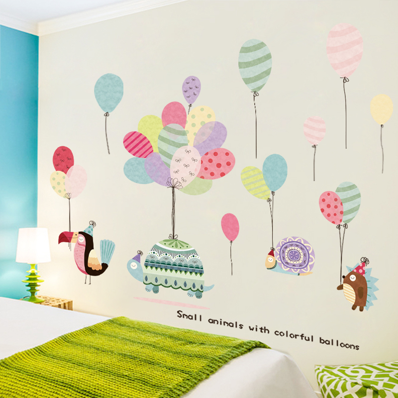 卡通气球墙纸自粘儿童房墙面装饰贴画卧室可爱壁纸女孩房间墙贴纸