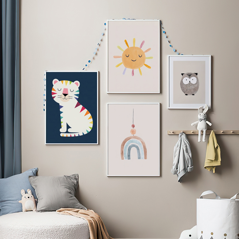 温馨可爱太阳小动物画芯儿童房装饰挂画内芯卡通艺术卧室简约墙壁