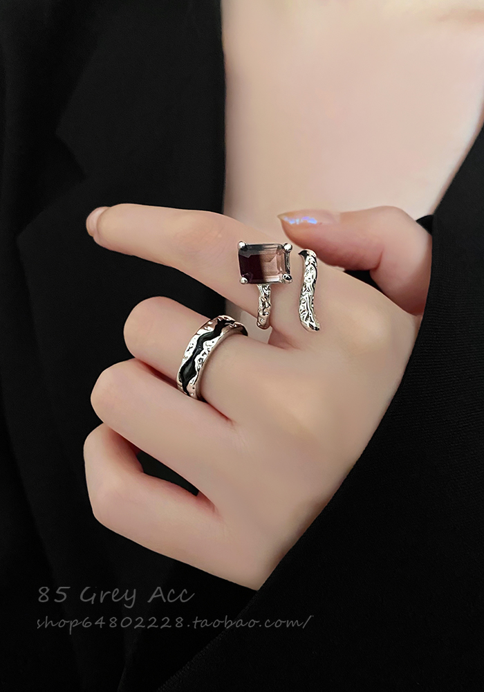 蛇形暗黑锆石情侣开口戒指女独特小众设计食指戒个性对戒指环配饰