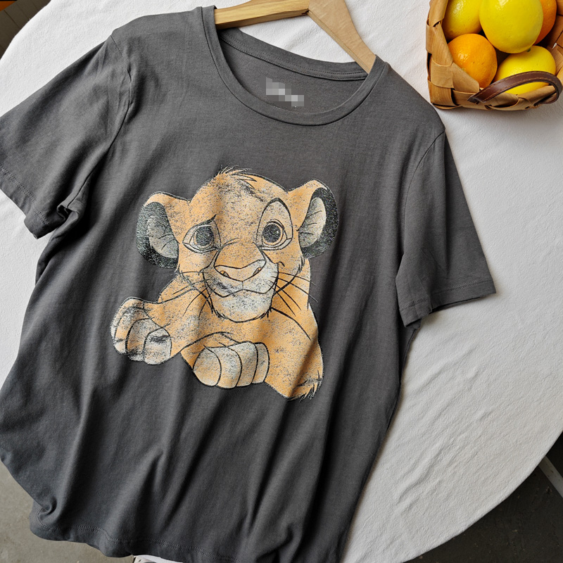 个性卡通狮子印花夏季透气薄棉宽松圆领短袖T恤 F729满两件包邮0
