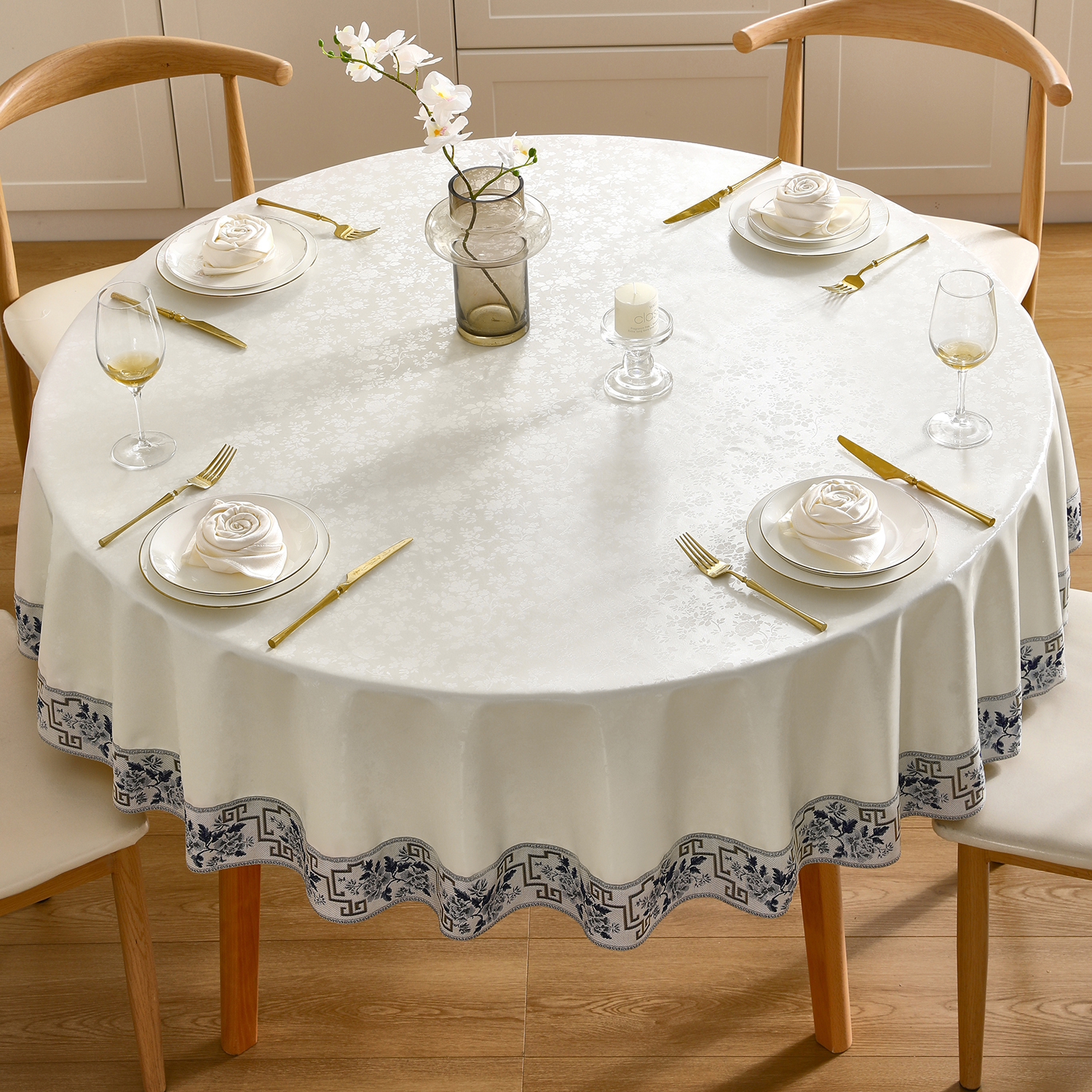 PU圆桌桌布酒店家用餐桌布轻奢高级感台布防水防油防烫布艺餐桌垫