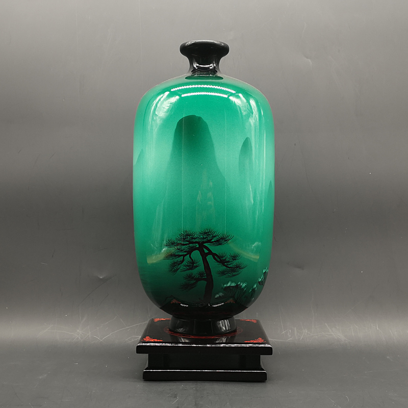 重庆城口山神漆器花瓶天然大漆艺手工制作江山春色中国风摆件绿色