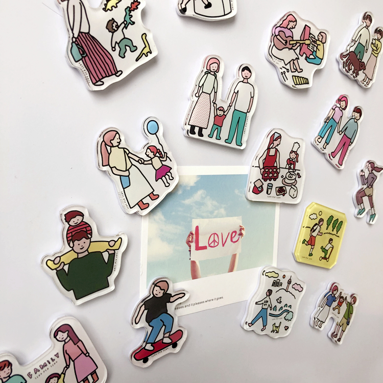 【4个包邮】ins风家庭亲子可爱插画亚克力冰箱贴白板装饰便利磁贴