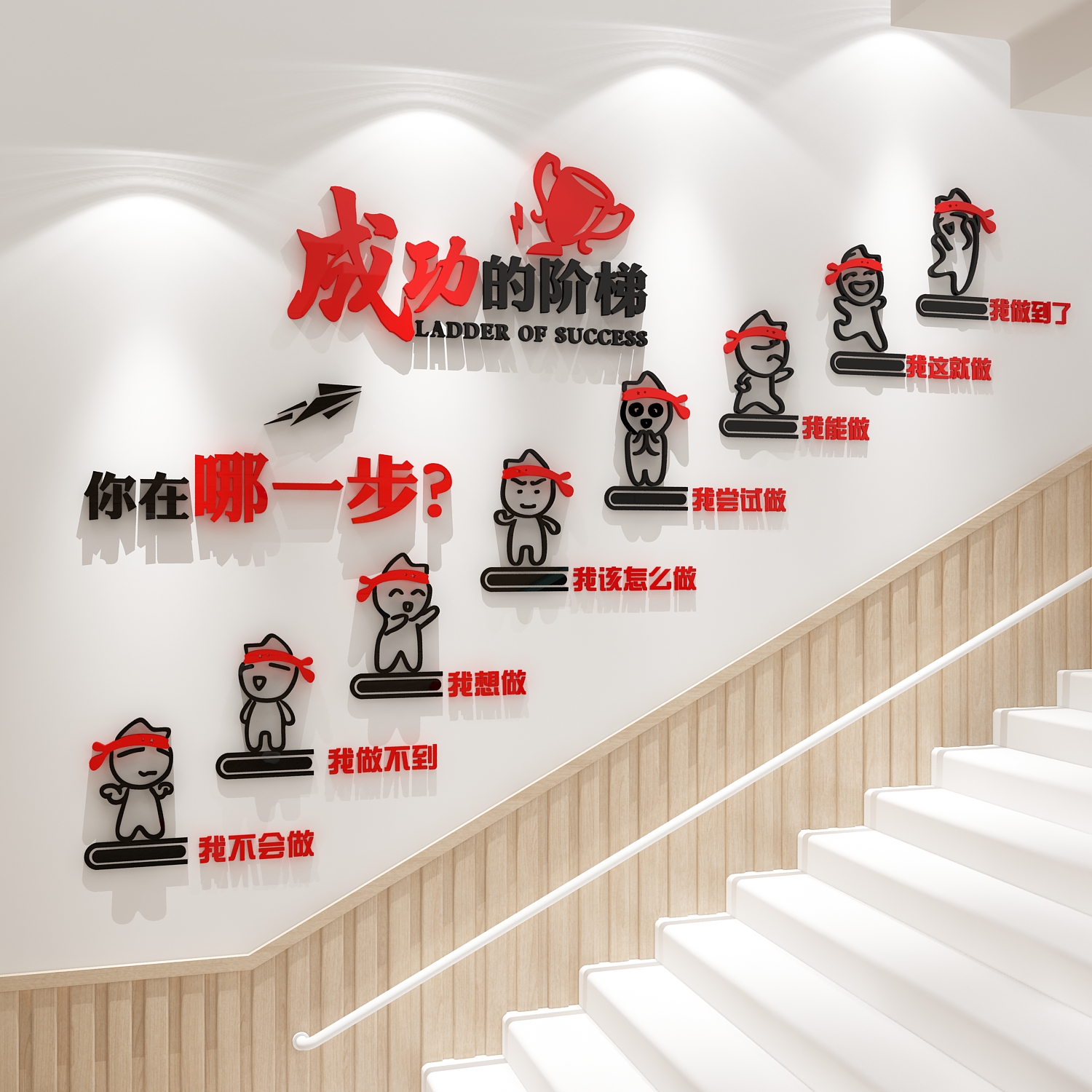 办公室墙面装饰企业文化会议公司背景标语贴布置楼梯成功的台阶梯