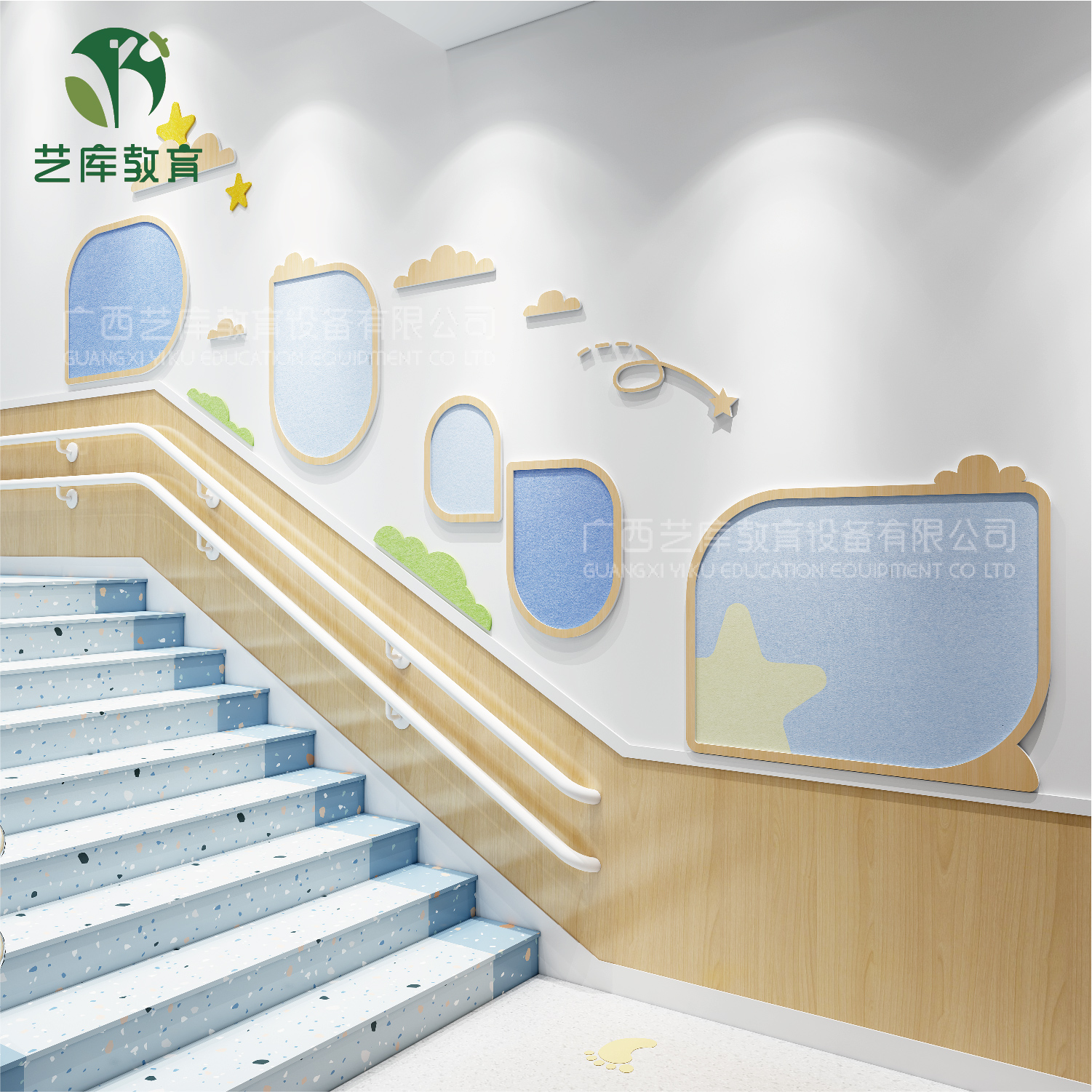 幼儿园楼梯文化墙面楼梯装饰环创大厅走廊现代简约毛毡pvc装饰