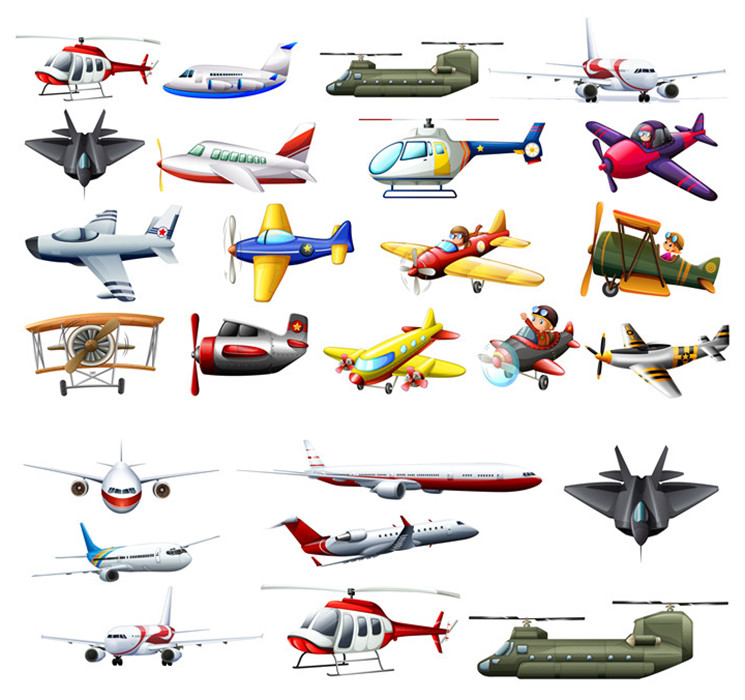 A0828矢量AI设计素材 卡通手绘飞机儿童插图飞行员直升机客机图案