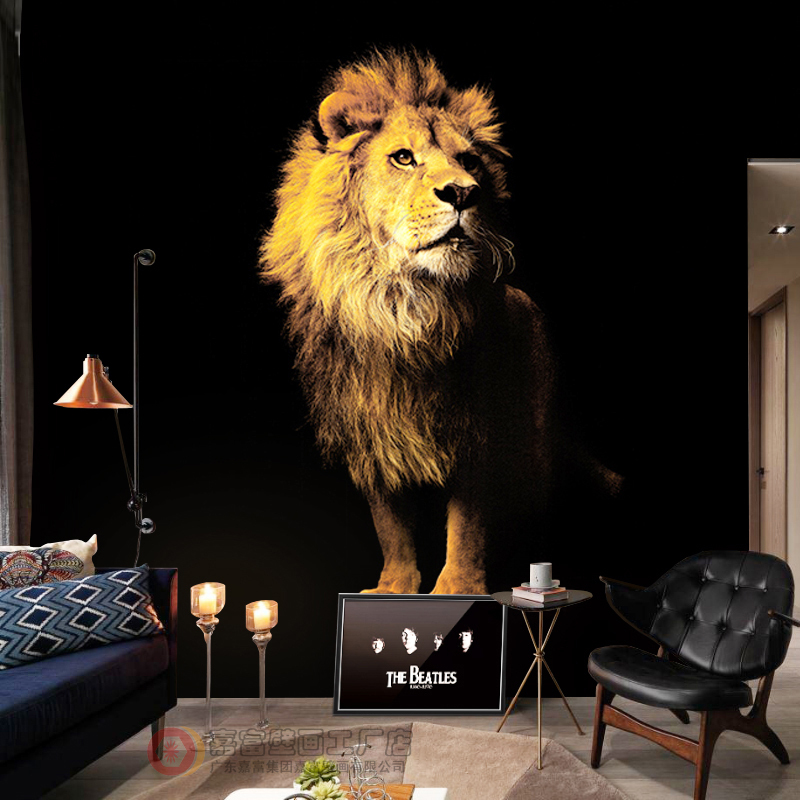 卧室沙发壁画霸气3d动物老虎墙布办公室狮子壁纸客厅电视背景墙纸