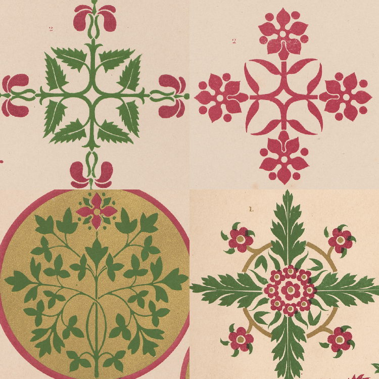 复古欧美哥特式风格装饰图案设计素材手账花卉纹理参考临摹插图