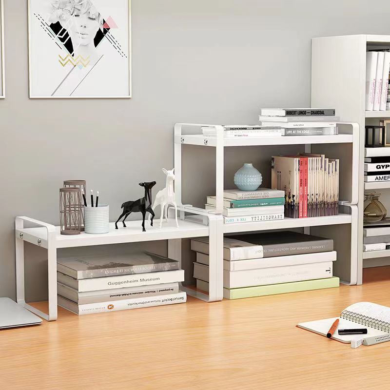 工位桌上置物架台面小尺寸迷你简易铁艺寝室双层白色收纳整理书架