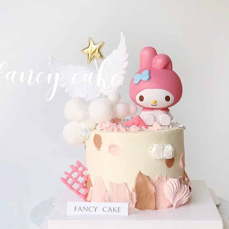 卡通美乐蒂公主生日蛋糕装饰摆件粉色凯蒂猫宝宝周岁爱心笑脸插旗